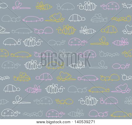 Seamless Pattern With Different Insects