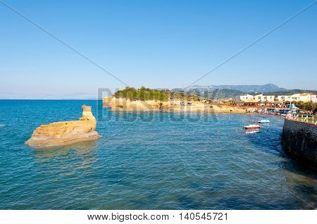Sidary sandy beach with famous coves of the Canal D'Amou. Corfu Greece.