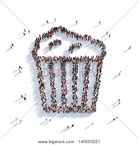 Large and creative group of people gathered together in the shape of a popcorn , cinema . 3D illustration, isolated against a white background. 3D-rendering.
