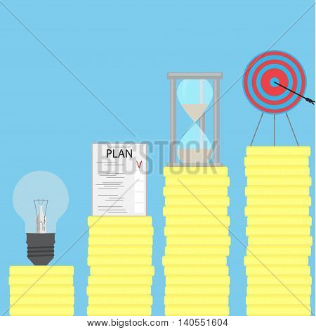 Path to the goal. Step by step. Steps to success and step by step process business goals and achievement to success vector illustration