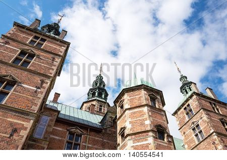 Copenhagen Denmark - July 20 2015: Upward view of the main facede of the Rosenborg castle