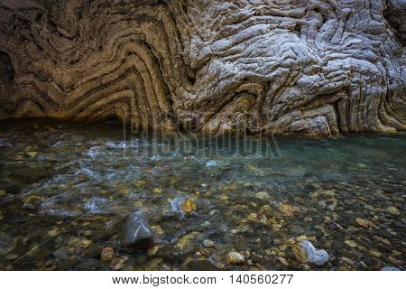 Mountain River Gorge Near Panta Vrexei In Evritania, Greece