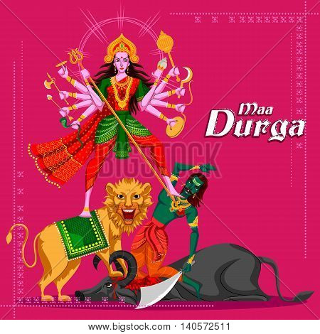 Indian Goddess Durga killing Mahishasura. Vector illustration