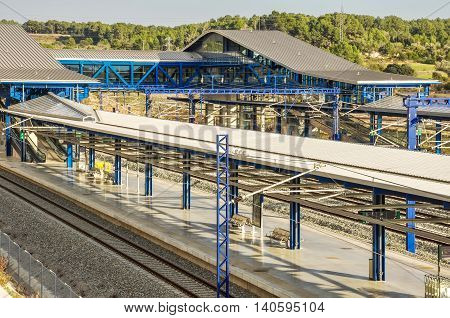 Platforms of modern railway station in Tarragona (Spain). Horizontal.