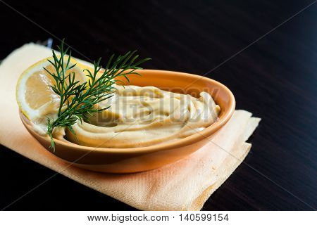 Mayonnaise Sauce With Slices Of Lemon And Dill