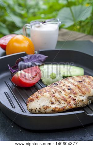 Grilled Chicken Breast With Vegetables And Herbs