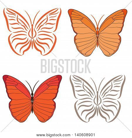 orange butterfly stylized consisting of contour and color