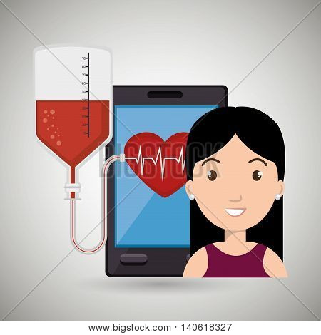 woman young bood smartphone vector illustration eps 10