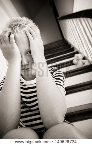 Black And White Image Of Sullen Youngster