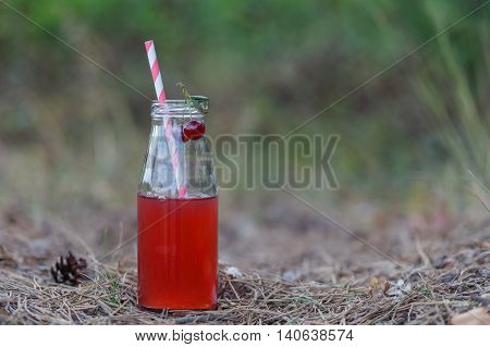 Closeup Of A Red Detox Drink With A Red Drinking Straw,
