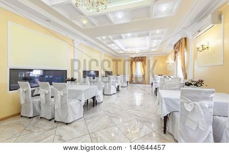 MOSCOW - JULY 2014: Banquet hall in classic style of the restaurant 