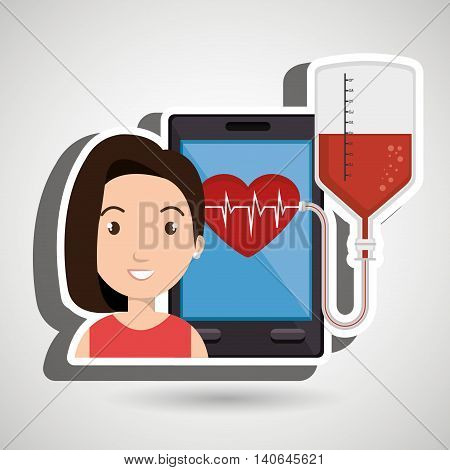 woman young bood smartphone vector illustration eps 10