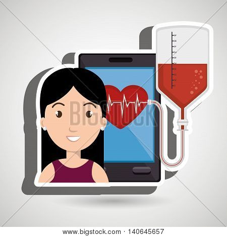 woman young bood smartphone vector illustration eps 10