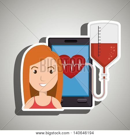woman young bood smartphone vector illustration eps 10