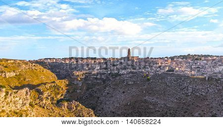 View Of Sassi Di Matera,basilicata, Italy, Unesco Under Blue Sky