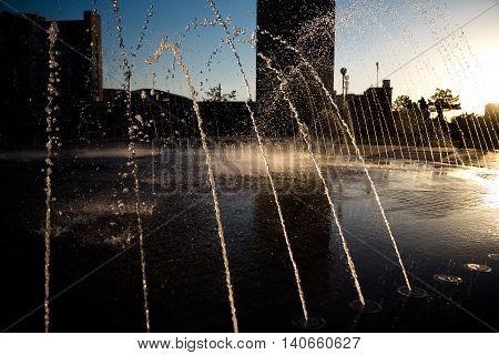 Beautiful fountain in Park, Ancient Bukhara city in Uzbekistan