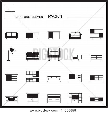 Furniture and home decorate line icons pack 1.Mono outline icons.pictogram illustration.