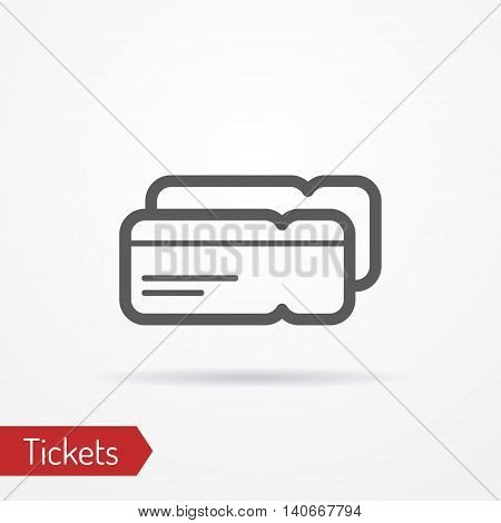 Abstract simplistic ticket icon in silhouette line style with shadow. Plane or train boarding pass. Travel vector stock image.