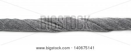 Twisted strip of gray fabric isolated over the white background
