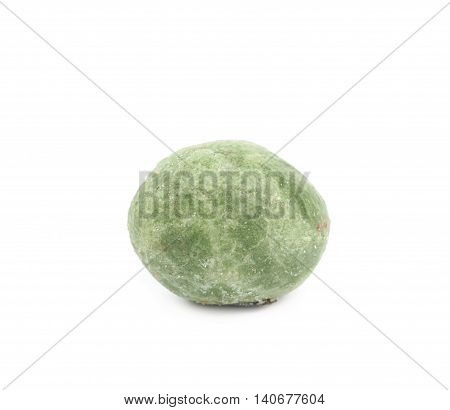 Green wasabi coated peanut isolated over the white background