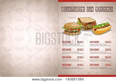 Drawing color horisontal menu design on a retro background, pages 2, 3. Vector illustration, EPS 10