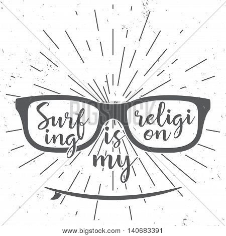 Surfing Is My Religion. Vector Summer Surfing Retro Design. Concept For Shirt Or Logo, Print, Stamp