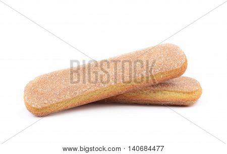 Couple of ladyfinger savoiardi biscuit cookies, composition isolated over the white background