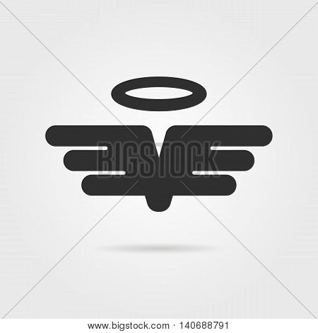 black wings with gloriole and shadow. concept of christian, gothic, catholic, god, winged falcon, heavenly. isolated on grey stylish background. flat style modern brand design vector illustration
