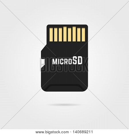 black microsd card icon with shadow. concept of device, gadget, multimedia, internet, store file, personal electronics, data transfer, web. flat style modern logo design eps10 vector illustration