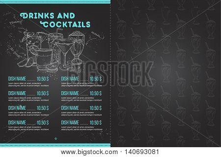 Scetch horisontal menu design on blackboard, pages 6, 7. Vector illustration EPS 10