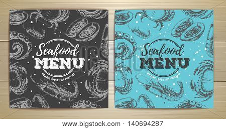 Vector illustration of Vintage seafood menu design. Corporate idenity