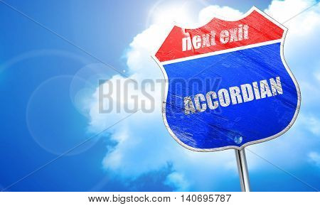 accordian, 3D rendering, blue street sign
