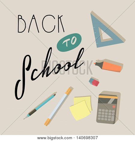 School and education workplace items vector flat