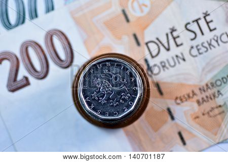 Close up Czech Koruna currency, Czech Republic