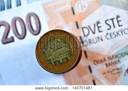 Close up Czech Koruna currency, Czech Republic