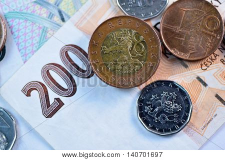Close up Czech Koruna currency, Czech Republic