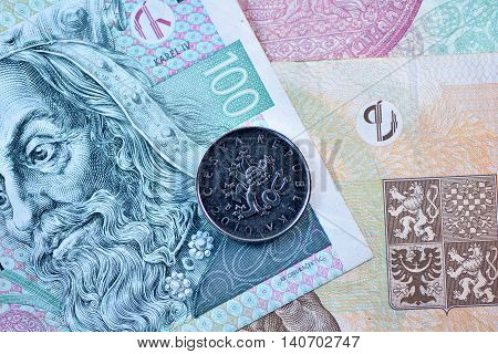 Close up Czech Koruna currency, Czech Republic