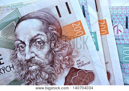 Close up Czech Koruna currency, Czech Republic