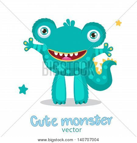 Cute Monster Vector Illustration. Cartoon Mascot. Vector Fantastic Animals. Funny Frogman On A White Background. Theme For Kids T-Shirt.