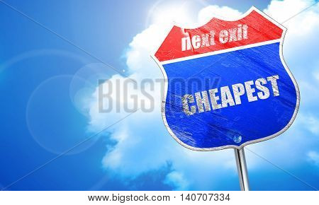 cheapest, 3D rendering, blue street sign