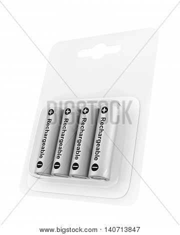 Rechargeable AA Battery Blister Packed on a white background. 3d Rendering