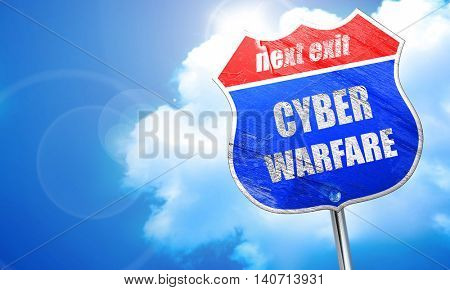 Cyber warfare background, 3D rendering, blue street sign