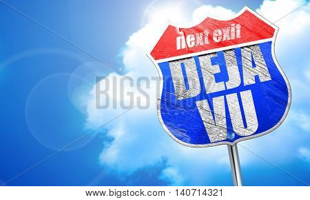 deja vu, 3D rendering, blue street sign