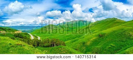 The green mountain landscape of Aragatsotn Province of Armenia.