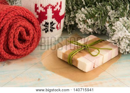 Turkish delight dessert Christmas on wooden background