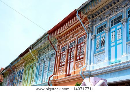 singapore, singapore - July 31, 2016: colorful heritage residential house at joo chiat road singapore