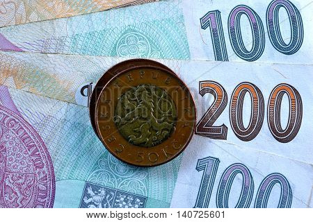 Close up Czech Koruna currency, Czech Republic