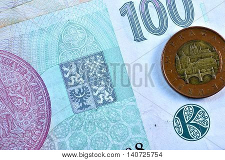 Close up Czech Koruna currency, Czech Republic
