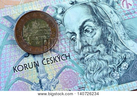 Close up Czech Koruna currency, Czech Republic
