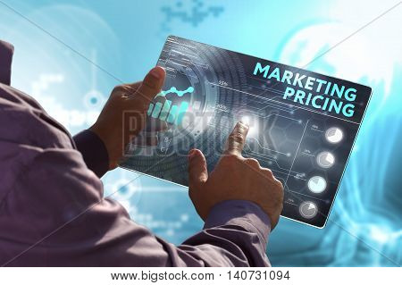 Business, Technology, Internet And Network Concept. Young Business Man, Working On The Tablet Of The